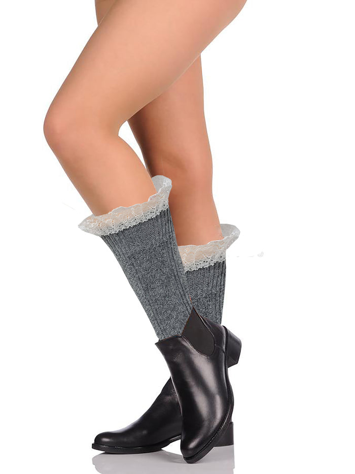Winter Boot Crew Socks | Cable Knit with Lace | Women (6 pairs)