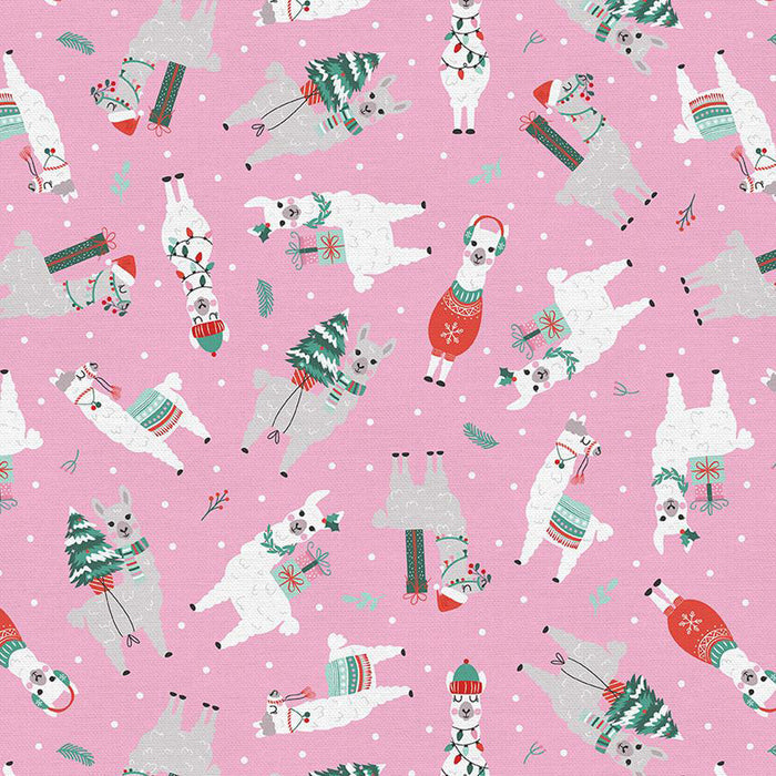 Winter Llamas on Pink