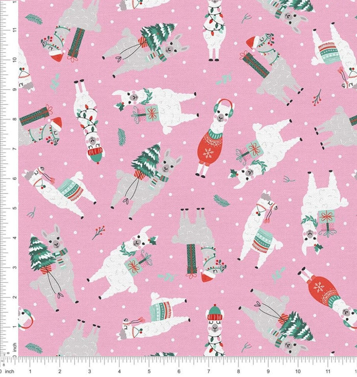 Winter Llamas on Pink