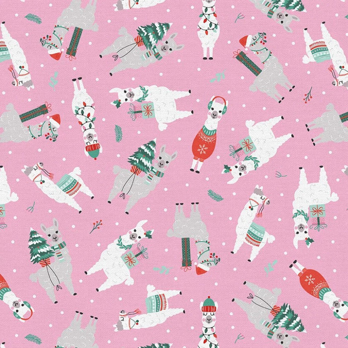 Winter Llamas on Pink