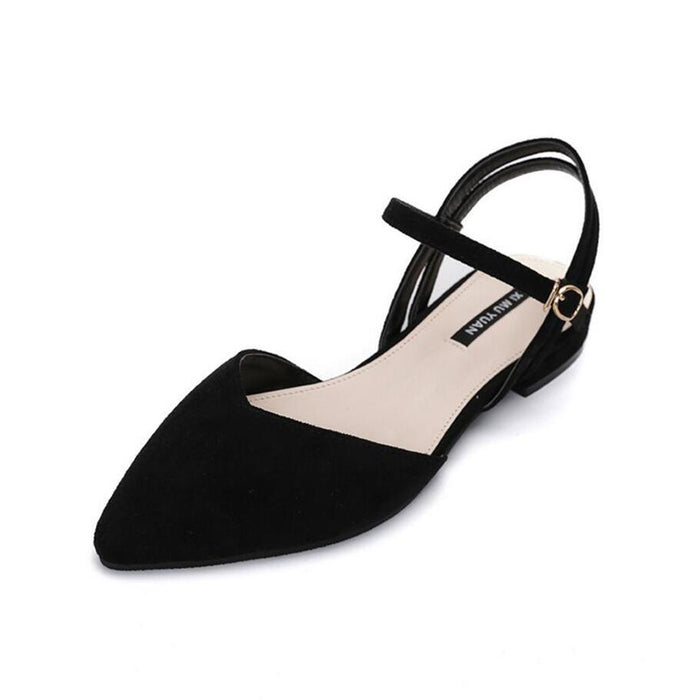 Woman's Fashion Adjustable Ankle Strap Buckle Pointed Toe Low Wedge Flat Sandals