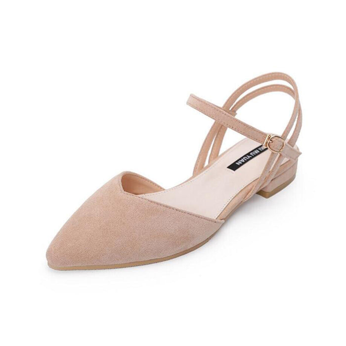 Woman's Fashion Adjustable Ankle Strap Buckle Pointed Toe Low Wedge Flat Sandals