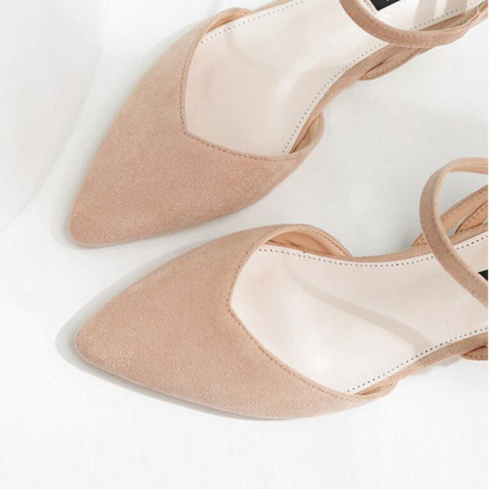 Woman's Fashion Adjustable Ankle Strap Buckle Pointed Toe Low Wedge Flat Sandals