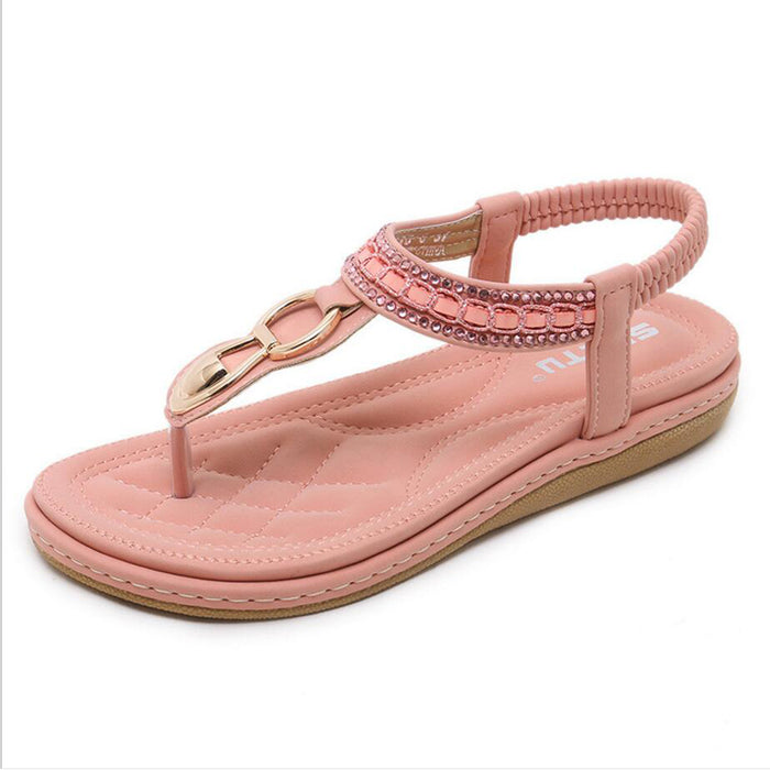 Women Elastic Strappy Thong Ankle Strap Sandals Bohemian  Slip on Flip Flops Shoes