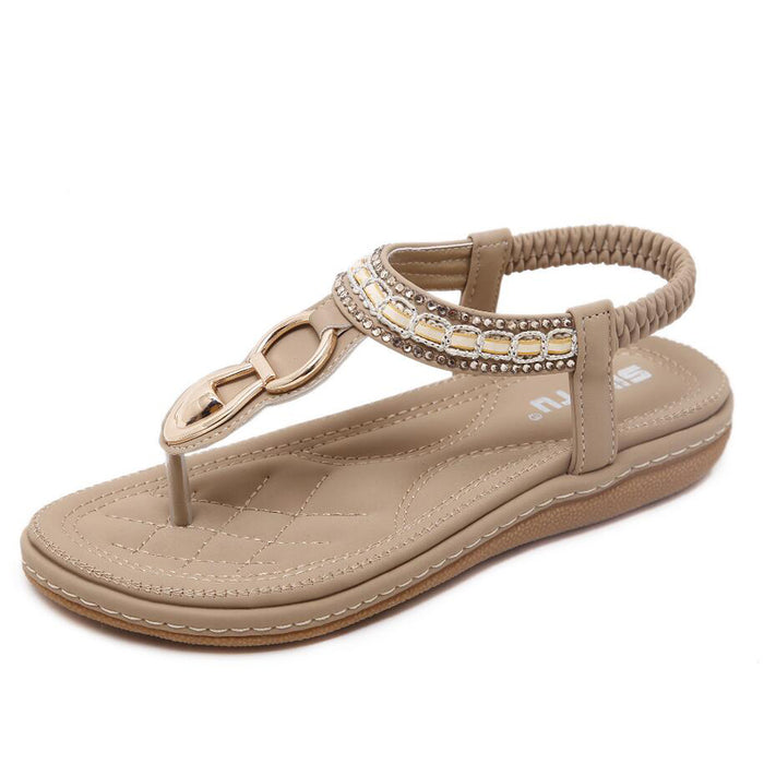 Women Elastic Strappy Thong Ankle Strap Sandals Bohemian  Slip on Flip Flops Shoes