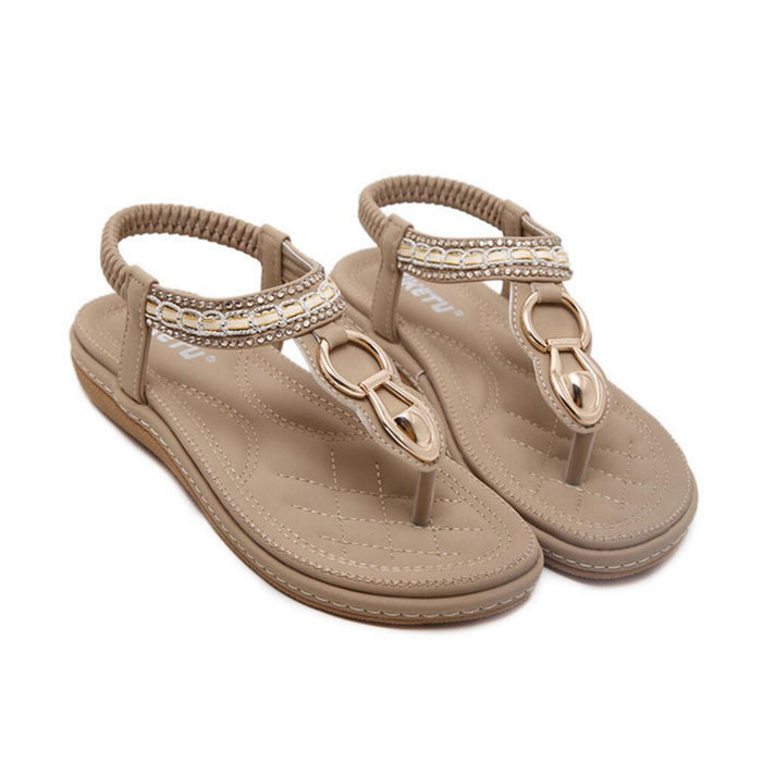 Women Elastic Strappy Thong Ankle Strap Sandals Bohemian  Slip on Flip Flops Shoes