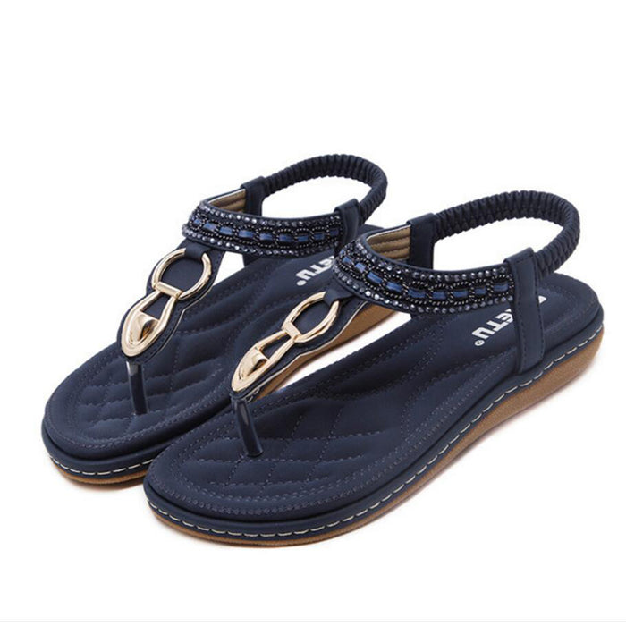 Women Elastic Strappy Thong Ankle Strap Sandals Bohemian  Slip on Flip Flops Shoes