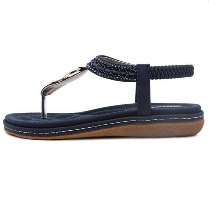 Women Elastic Strappy Thong Ankle Strap Sandals Bohemian  Slip on Flip Flops Shoes