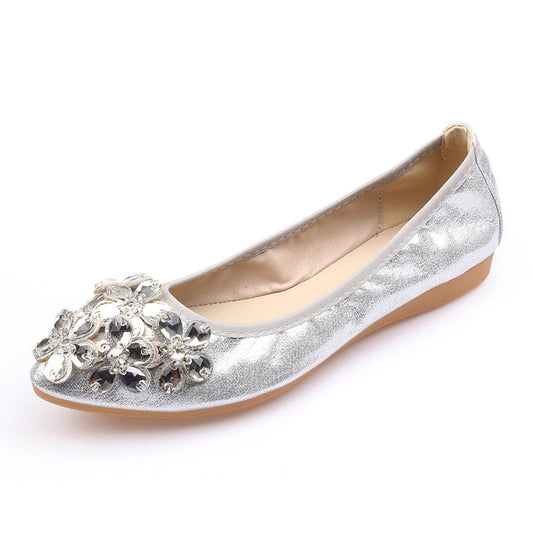 Women Foldable Comfort Ballet Flats Classic Rhinestone Soft Sole Slip on Dress Flat Shoes