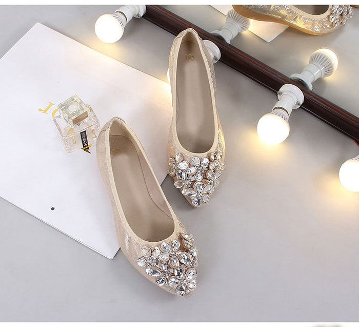 Women Foldable Comfort Ballet Flats Classic Rhinestone Soft Sole Slip on Dress Flat Shoes