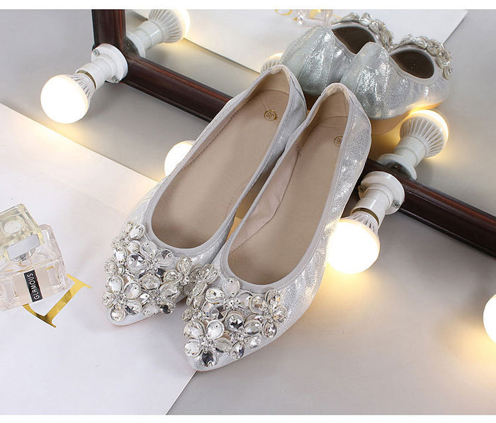 Women Foldable Comfort Ballet Flats Classic Rhinestone Soft Sole Slip on Dress Flat Shoes
