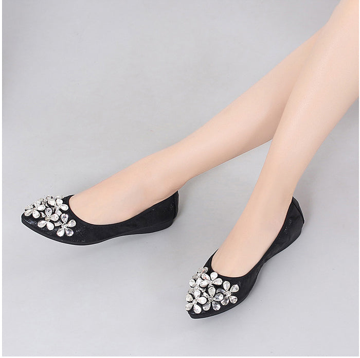 Women Foldable Comfort Ballet Flats Classic Rhinestone Soft Sole Slip on Dress Flat Shoes