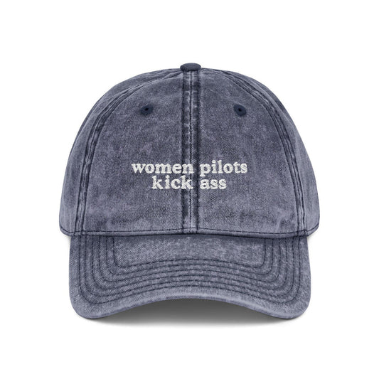 Women Pilots Kick Ass Embroidered Vintage Cap
