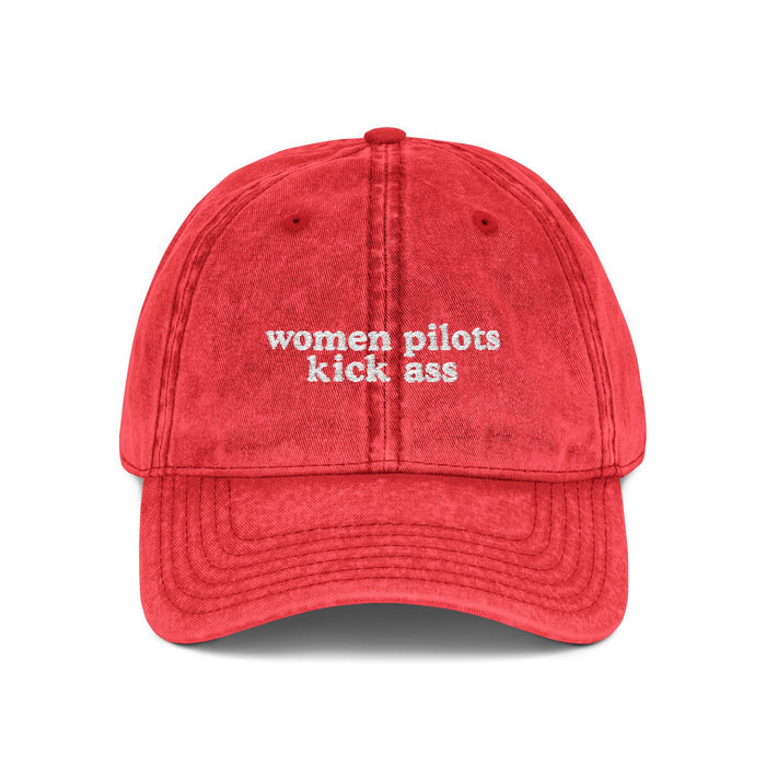 Women Pilots Kick Ass Embroidered Vintage Cap
