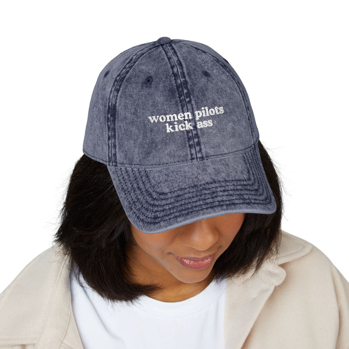 Women Pilots Kick Ass Embroidered Vintage Cap