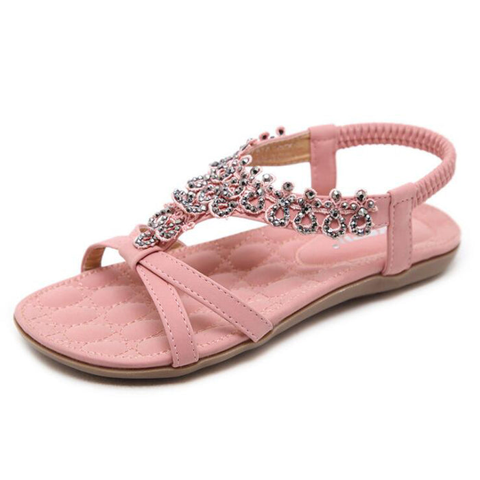 Women summer Bohemia Sandal T-Strap Elastic Back Beach Flip Flops Sandals