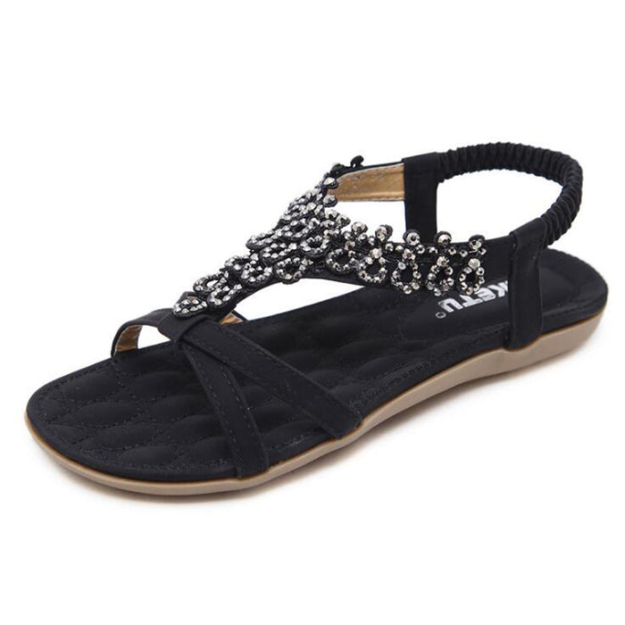 Women summer Bohemia Sandal T-Strap Elastic Back Beach Flip Flops Sandals
