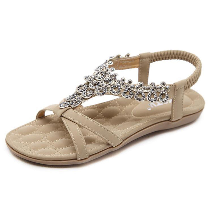 Women summer Bohemia Sandal T-Strap Elastic Back Beach Flip Flops Sandals
