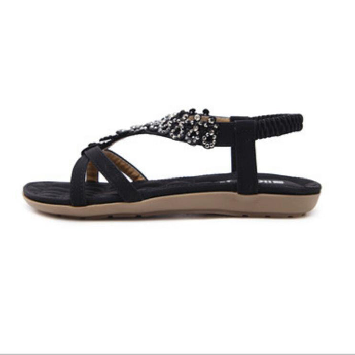 Women summer Bohemia Sandal T-Strap Elastic Back Beach Flip Flops Sandals