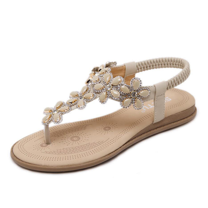 Women's Rhinestone Flat Sandals Glitter Shoes Bohemian Summer Beach T-Strap Flip-Flops Thong Sandals
