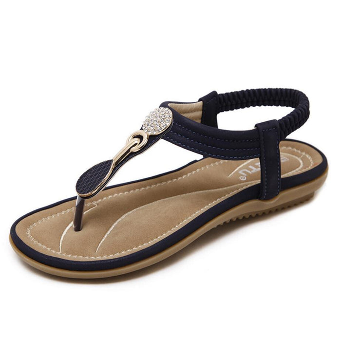 Womens Summer Beach Flat Sandals Rhinestone Shiny Beads Slip On Flip Flops Thong Shoes