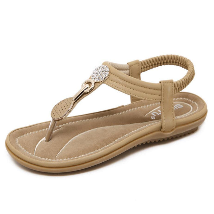 Womens Summer Beach Flat Sandals Rhinestone Shiny Beads Slip On Flip Flops Thong Shoes