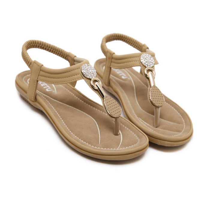 Womens Summer Beach Flat Sandals Rhinestone Shiny Beads Slip On Flip Flops Thong Shoes