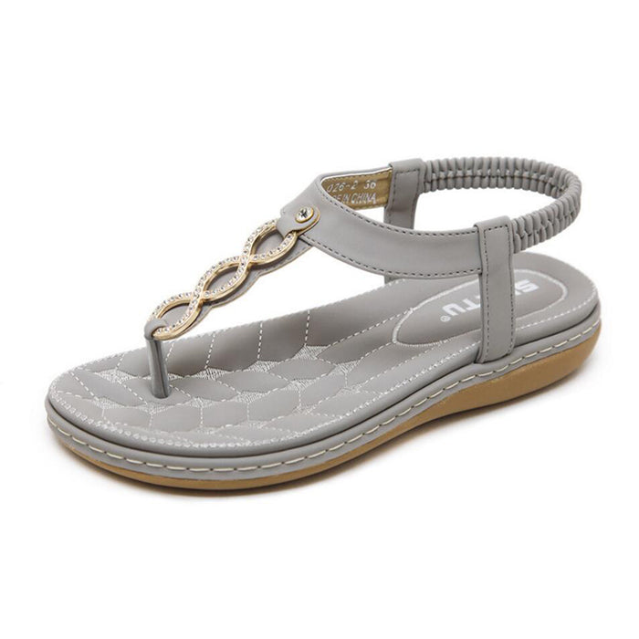 Womens Summer Thong Flat Sandals T-Strap Bohemian Rhinestone Slip On Flip Flops Shoes