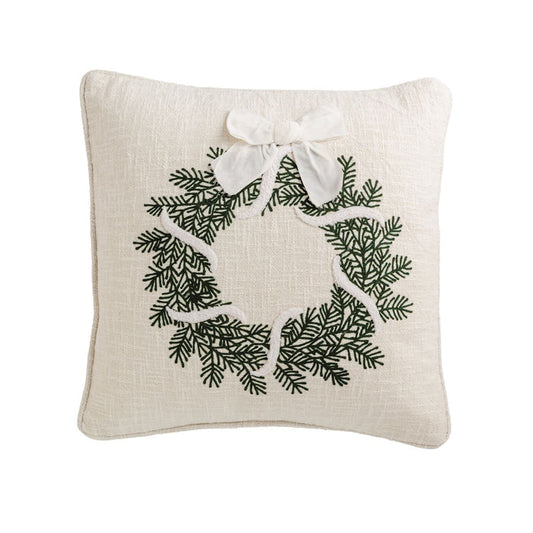 Wreath White Christmas Pillow